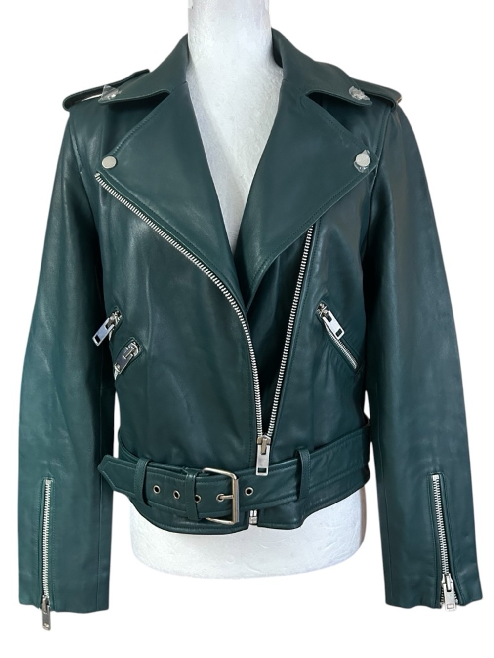 Walter Baker Lamb Skin Leather Jacket M NWOT Belted Boxy asymmetrical Zippers